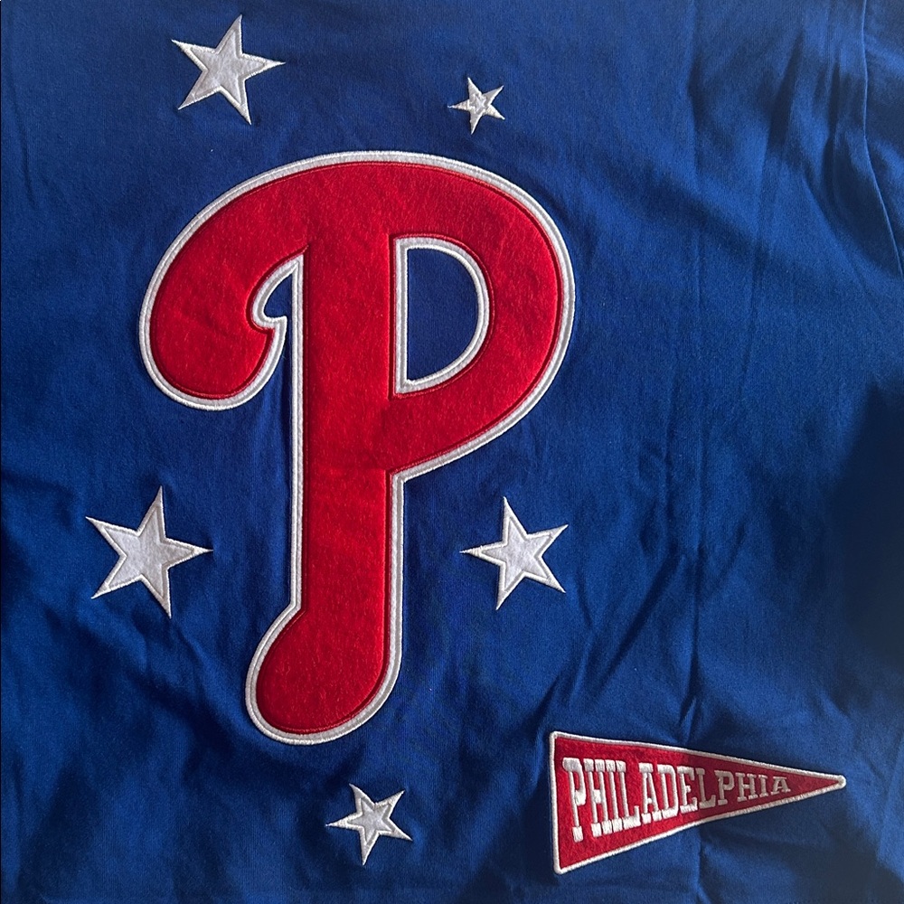 Philadelphia Phillies Mitchell & Ness Women’s Blue Pep Rally Boxy Crop Tee - NWT - Picture 9 of 9